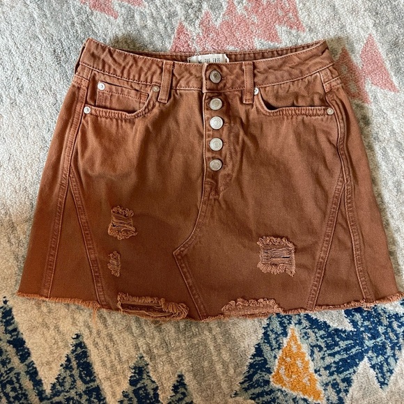 We The Free Brown Denim Mini Skirt - Picture 2 of 4